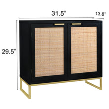 Eumyviv Modern Accent Sideboards Cabinets with 2 Rattan Doors, Mid-Century Buffets Storage Credenzas for Bedroom Living Room,Black,H0046