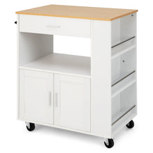 Costway Kitchen Island Cart Rolling Storage Cabinet w/ Drawer & Spice Rack Shelf White