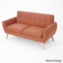 Noble House Abitha Fabric Tufted Sofa, Burnt Orange, Natural Oak