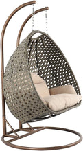 LeisureMod Beige 2 Person Hanging Double Swing/ Rattan Egg Chair