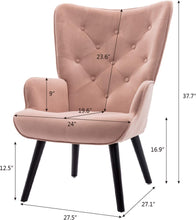 Dolonm Velvet Accent Chair Modern Tufted Button Wingback Vanity Chair with Arms Upholstered Tall Back Desk Chair with Solid Wood Legs for Living Room Bedroom Waiting Room(Teal)