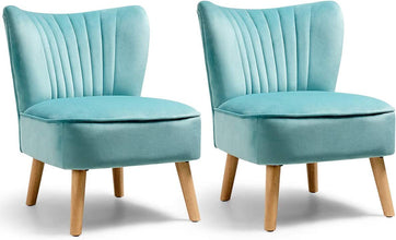 Giantex Velvet Accent Chair, Upholstered Modern Sofa Chair w/Wood Legs, Thickly Padded, Small Armless Wingback Club Chairs for Living Room Bedroom Furniture