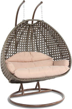 LeisureMod Beige 2 Person Hanging Double Swing/ Rattan Egg Chair
