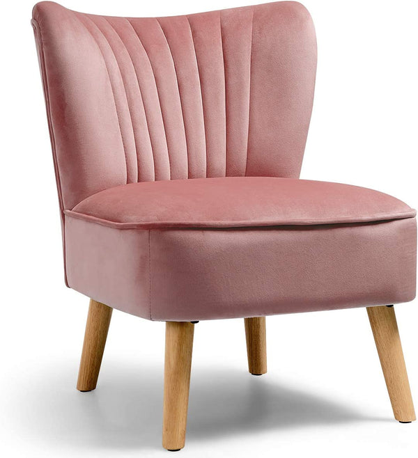 Giantex Velvet Accent Chair, Upholstered Modern Sofa Chair w/Wood Legs, Thickly Padded, Small Armless Wingback Club Chairs for Living Room Bedroom Furniture
