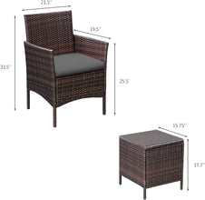Greesum 3 Pieces Patio Furniture PE Rattan Wicker Chair Conversation Set, Gray and Beige