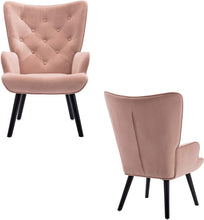 Dolonm Velvet Accent Chair Modern Tufted Button Wingback Vanity Chair with Arms Upholstered Tall Back Desk Chair with Solid Wood Legs for Living Room Bedroom Waiting Room(Teal)