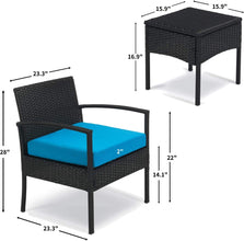 Leasbar Outdoor Chairs Set Bistro Set 3 Pieces Patio Conversation Set Furniture Set for Small Balcony Rattan Chairs and Table with Cushions Blue