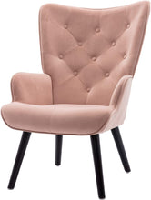 Dolonm Velvet Accent Chair Modern Tufted Button Wingback Vanity Chair with Arms Upholstered Tall Back Desk Chair with Solid Wood Legs for Living Room Bedroom Waiting Room(Teal)