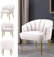 Morden Fort Velvet Barrel Club Chair Accent Armchair with Golden Legs , White