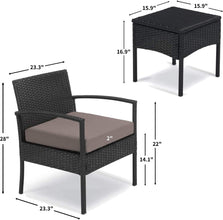 Leasbar Outdoor Chairs Set Bistro Set 3 Pieces Patio Conversation Set Furniture Set for Small Balcony Rattan Chairs and Table with Cushions Blue
