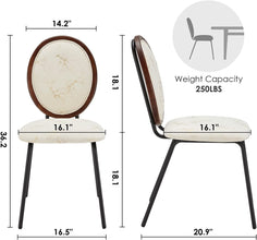 Caster Velvet Gilding Kitchen Dining Chairs Set of 2,Modern Industrial Upholstered Mid Century Metal Dining Chair for Dining Room Chairs Wood Round Back Dining Chair Indoor Small Place White ,18
