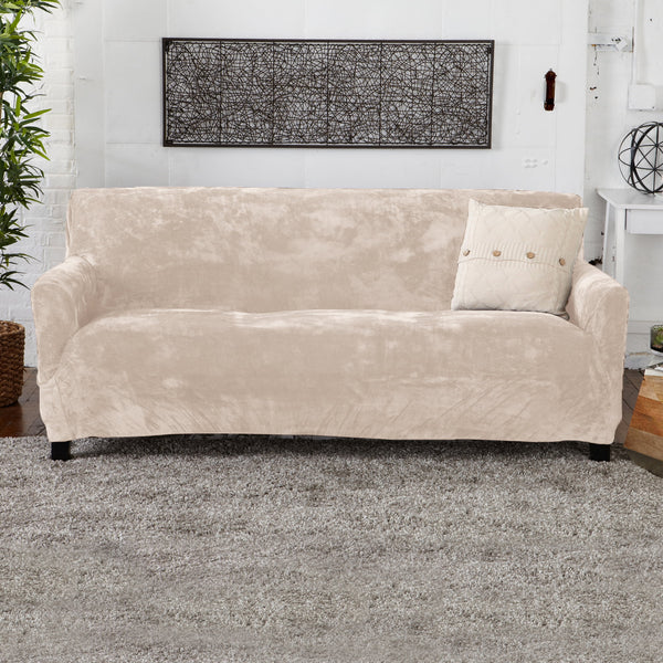 Great Bay Home Stretch Velvet-Plush Washable Sofa Slipcover  (Sofa, Silver Cloud)