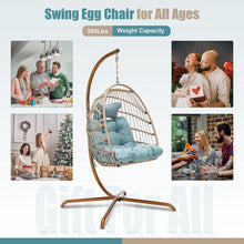 Nicesoul Foldable Wicker Hanging Egg Chair with Stand and Cushions for Indoor Outdoor, Blue