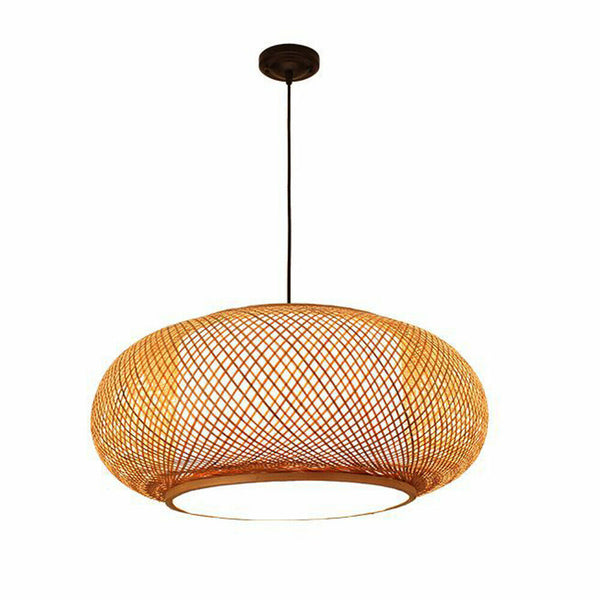 OUKANING 16" Vintage Bamboo Wicker Lampshade Rattan Pendant Light Hanging Fixture Light