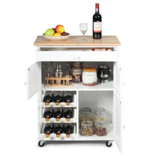 Gymax Modern Rolling Kitchen Cart Trolley Island Storage Cabinet w/Drawer&Wine Rack