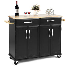 Costway Rolling Kitchen Trolley Island Black Cart Wood Top Storage Cabinet Utility W/ Drawers