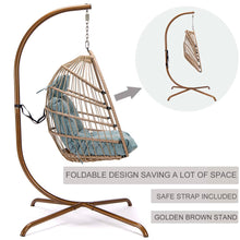 Nicesoul Foldable Wicker Hanging Egg Chair with Stand and Cushions for Indoor Outdoor, Blue