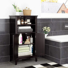 Homfa Bathroom Storage Cabinet, Wood Bathroom Storage Organizer with 2 Doors, Bathroom Cabinet with Shelves and Storage, Dark Brown Finish