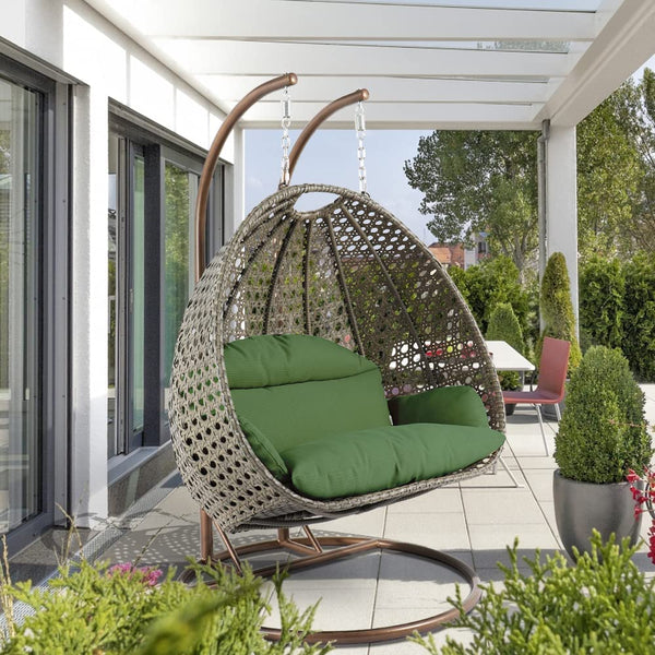 LeisureMod Beige 2 Person Hanging Double Swing/ Rattan Egg Chair