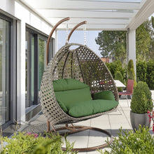 LeisureMod Beige 2 Person Hanging Double Swing/ Rattan Egg Chair