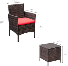 Greesum 3 Pieces Patio Furniture PE Rattan Wicker Chair Conversation Set, Gray and Beige
