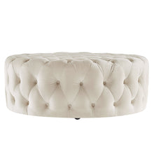 Weston Home Bowman Velvet Round Button Tufted Cocktail Ottoman, Beige