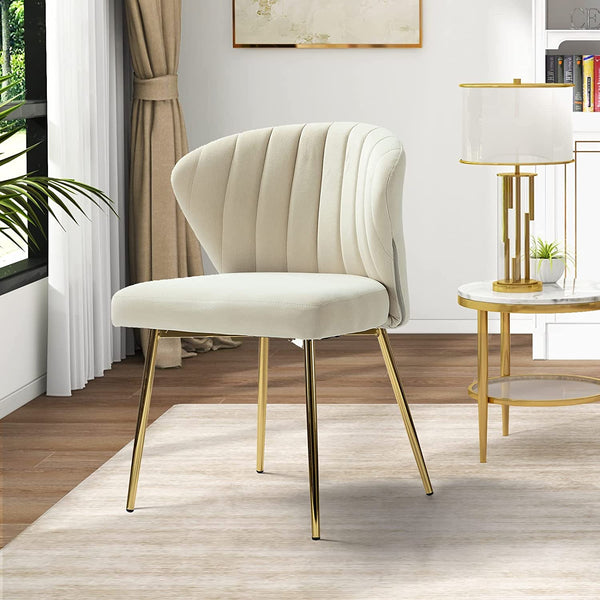 HULALA HOME Velvet Modern Small Armless Accent Chair with Gold Metal Legs, -Yellow