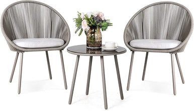 Nuu Garden 3 Piece Woven Rope Patio Furniture Set with Cushions, All Weather Patio Conversation Bistro Set