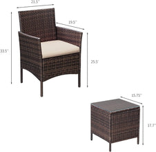 Greesum 3 Pieces Patio Furniture PE Rattan Wicker Chair Conversation Set, Gray and Beige