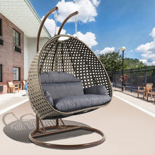 LeisureMod Beige 2 Person Hanging Double Swing/ Rattan Egg Chair