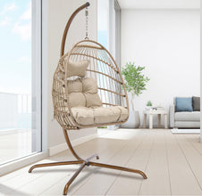 Radiata Foldable Wicker Rattan Hanging Egg Chair with Stand