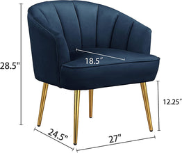 Morden Fort Velvet Barrel Club Chair Accent Armchair with Golden Legs , White