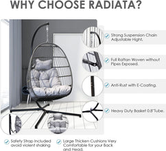 Radiata Foldable Wicker Rattan Hanging Egg Chair with Stand