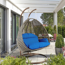 LeisureMod Beige 2 Person Hanging Double Swing/ Rattan Egg Chair