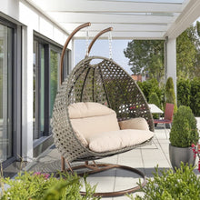 LeisureMod Beige 2 Person Hanging Double Swing/ Rattan Egg Chair