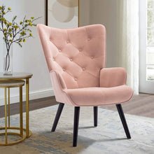 Dolonm Velvet Accent Chair Modern Tufted Button Wingback Vanity Chair with Arms Upholstered Tall Back Desk Chair with Solid Wood Legs for Living Room Bedroom Waiting Room(Teal)