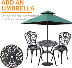 Withniture 3 Pieces Bistro Set Aluminum Outdoor Bistro Table Set, Patio Bistro Sets with Umbrella Hole, Weather Resistant Bistro Table and Chairs Set for Garden Porch Patio Set Furniture, Black