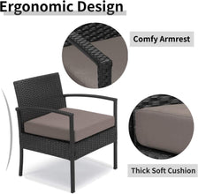Leasbar Outdoor Chairs Set Bistro Set 3 Pieces Patio Conversation Set Furniture Set for Small Balcony Rattan Chairs and Table with Cushions Blue