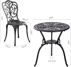 Withniture 3 Pieces Bistro Set Aluminum Outdoor Bistro Table Set, Patio Bistro Sets with Umbrella Hole, Weather Resistant Bistro Table and Chairs Set for Garden Porch Patio Set Furniture, Black
