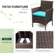 Greesum 3 Pieces Patio Furniture PE Rattan Wicker Chair Conversation Set, Gray and Beige