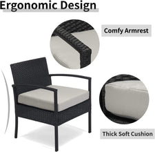 Leasbar Outdoor Chairs Set Bistro Set 3 Pieces Patio Conversation Set Furniture Set for Small Balcony Rattan Chairs and Table with Cushions Blue
