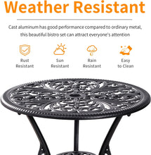 Withniture 3 Pieces Bistro Set Aluminum Outdoor Bistro Table Set, Patio Bistro Sets with Umbrella Hole, Weather Resistant Bistro Table and Chairs Set for Garden Porch Patio Set Furniture, Black