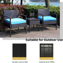 Leasbar Outdoor Chairs Set Bistro Set 3 Pieces Patio Conversation Set Furniture Set for Small Balcony Rattan Chairs and Table with Cushions Blue