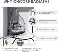 Radiata Foldable Wicker Rattan Hanging Egg Chair with Stand