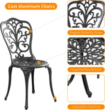 Withniture 3 Pieces Bistro Set Aluminum Outdoor Bistro Table Set, Patio Bistro Sets with Umbrella Hole, Weather Resistant Bistro Table and Chairs Set for Garden Porch Patio Set Furniture, Black