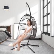 Radiata Foldable Wicker Rattan Hanging Egg Chair with Stand