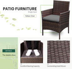 Greesum 3 Pieces Patio Furniture PE Rattan Wicker Chair Conversation Set, Gray and Beige