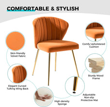 HULALA HOME Velvet Modern Small Armless Accent Chair with Gold Metal Legs, -Yellow