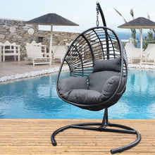 Wicker Swing Egg Chair,UV Resistant Cushion with Steel Stand, Hand Made Wicker Rattan Chair, 350LBS Capacity