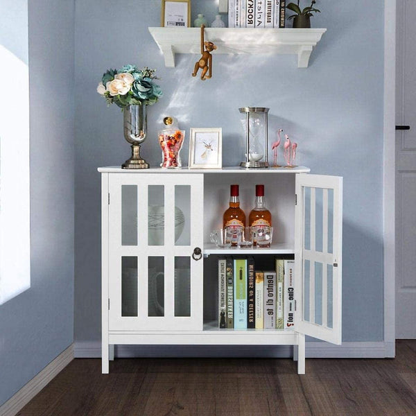 Ktaxon Storage Sideboard Buffet, Wooden Console Storage Cabinet with Transparent Doors,White